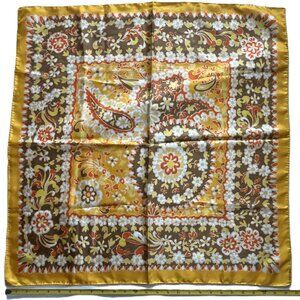 SILLOOK Vintage Paisley & Floral Orange, Tan Polyester Square Scarf